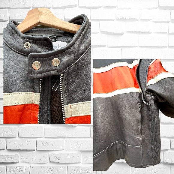 VINTAGE/RETRO BIKER JACKET BLACK/ORANGE ITALIAN LEATHER - HARD TO FIND - Picture 3 of 15